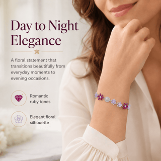 Lab - Grown Ruby & Moissanite Floral Motif Bracelet - Reymey