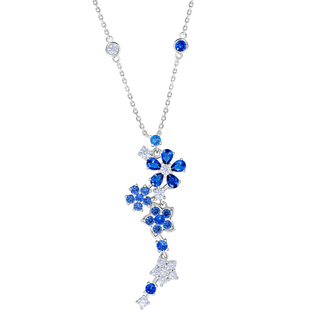 Lab - Grown Sapphire & Tanzanite Floral Motif Necklace - Reymey