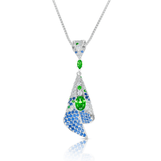Pavé Moissanite, Lab - Grown Emerald & Sapphire Pendant Necklace - Reymey