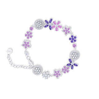 Lab - Grown Amethyst & Rose Pink Floral Motif Bracelet - Reymey