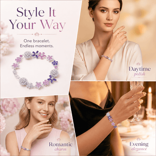 Lab - Grown Amethyst & Rose Pink Floral Motif Bracelet - Reymey