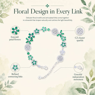 Lab - Grown Emerald Floral Jewelry Set — Bracelet & Necklace - Reymey