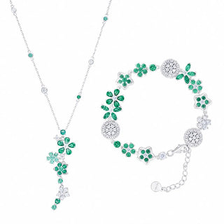 Lab - Grown Emerald Floral Jewelry Set — Bracelet & Necklace - Reymey