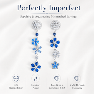 Lab - Grown Sapphire & Aquamarine Mismatched Earrings - Reymey