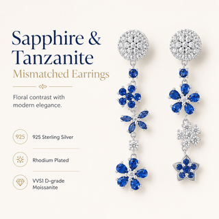 Lab - Grown Sapphire & Tanzanite Mismatched Earrings - Reymey
