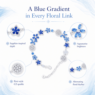 Lab - Grown Sapphire & Aquamarine Floral Motif Bracelet - Reymey