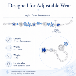 Lab - Grown Sapphire & Aquamarine Floral Motif Bracelet - Reymey