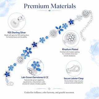 Lab - Grown Sapphire & Aquamarine Floral Motif Bracelet - Reymey