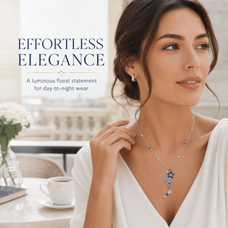 Lab - Grown Sapphire & Aquamarine Floral Motif Necklace - Reymey