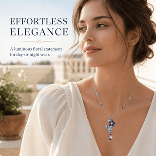 Lab - Grown Sapphire & Aquamarine Floral Motif Necklace - Reymey