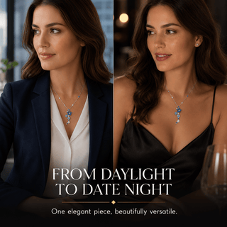 Lab - Grown Sapphire & Aquamarine Floral Motif Necklace - Reymey