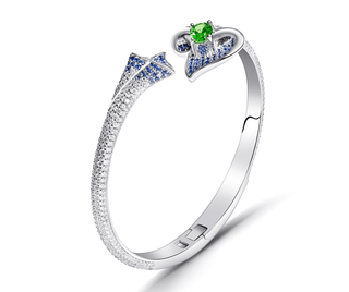 Moissanite, Lab - Grown Emerald & Sapphire Open Pavé Bangle - Reymey