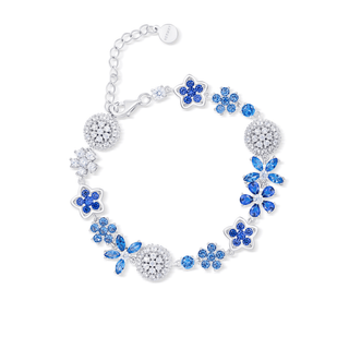 Lab - Grown Sapphire & Aquamarine Floral Motif Bracelet - Reymey