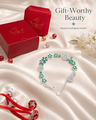 Lab - Grown Emerald Floral Motif Bracelet - Reymey