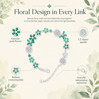 Lab - Grown Emerald Floral Motif Bracelet - Reymey
