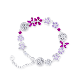 Lab - Grown Ruby & Moissanite Floral Motif Bracelet - Reymey