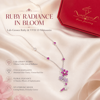 Lab - Grown Ruby & Moissanite Floral Motif Necklace - Reymey