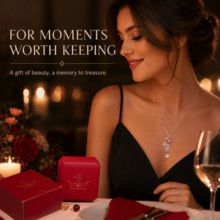 Lab - Grown Ruby & Moissanite Floral Motif Necklace - Reymey