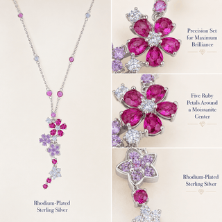 Lab - Grown Ruby & Moissanite Floral Motif Necklace - Reymey