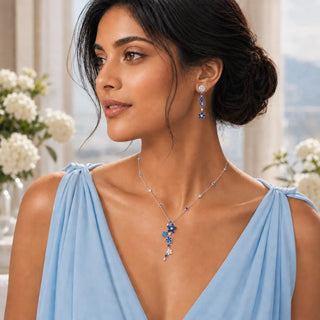 Lab - Grown Sapphire & Tanzanite Jewelry Set — Earrings & Necklace - Reymey