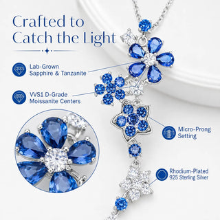 Lab - Grown Sapphire & Tanzanite Jewelry Set — Earrings & Necklace - Reymey