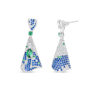Moissanite, Lab - Grown Emerald & Sapphire Pavé Drop Earrings - Reymey