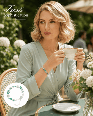 Lab - Grown Emerald Floral Motif Bracelet - Reymey