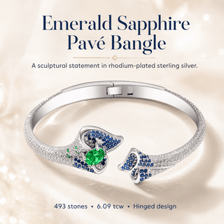 Moissanite, Lab - Grown Emerald & Sapphire Open Pavé Bangle - Reymey