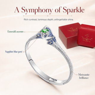 Moissanite, Lab - Grown Emerald & Sapphire Open Pavé Bangle - Reymey