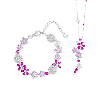 Lab - Grown Ruby & Moissanite Jewelry Set — Bracelet & Necklace - Reymey