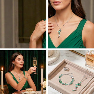 Lab - Grown Emerald Floral Motif Necklace - Reymey