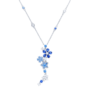 Lab - Grown Sapphire & Aquamarine Floral Motif Necklace - Reymey