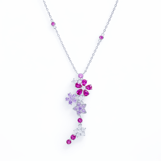 Lab - Grown Ruby & Moissanite Floral Motif Necklace - Reymey